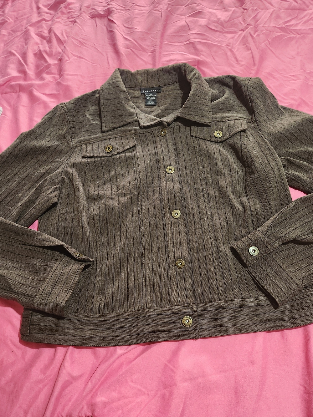 Rafaella Vertical-ribbed Brown Button-Front Jacket